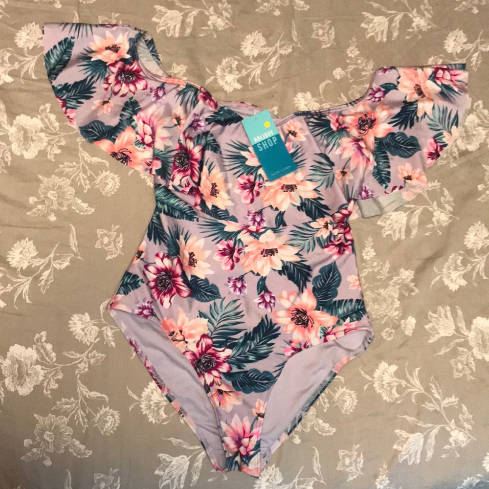 New Look floral off shoulder one piece swim suit